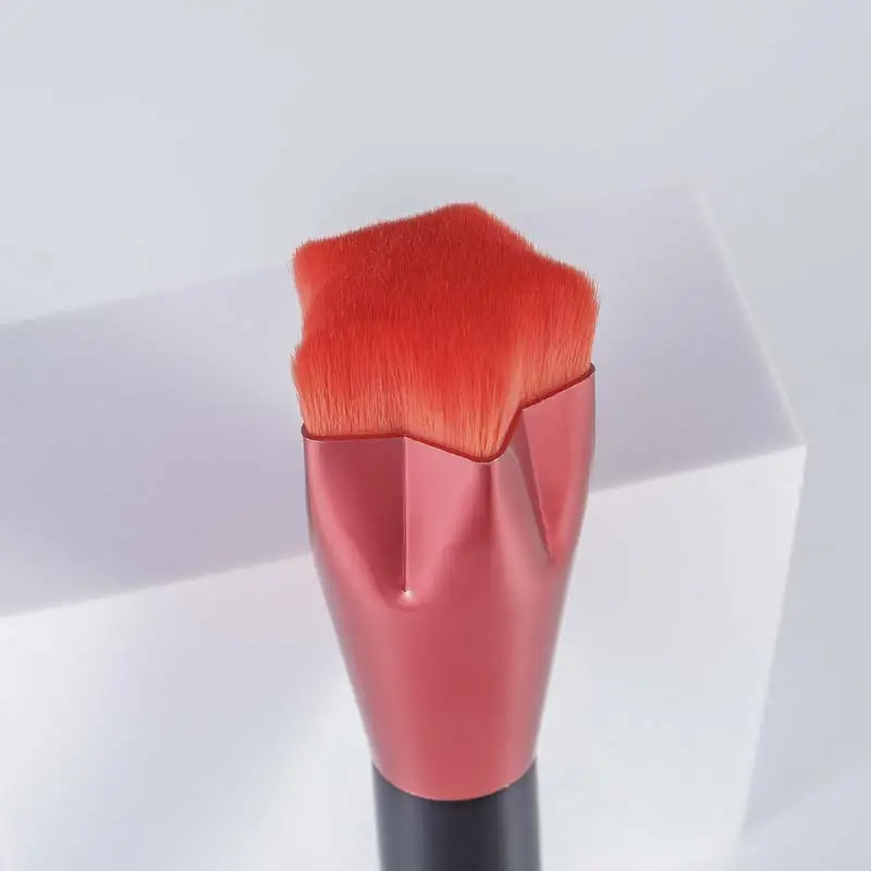 Custom Brand Private Label Wood Handle Stars Shape Hair Magic Foundation Red Makeup Brushes