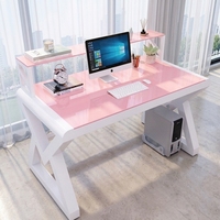 Bureau d'ordinateur de jeu personnalisé avec support pour écran, bureau d'ordinateur ergonomique rose, bureau d'ordinateur en verre, grand bureau d'ordinateur