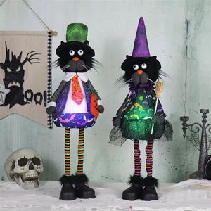 Adorable LED Halloween Cat Ornaments Soft Festive Plush Doll Gift with Colorful Flashing Lights - Product Image 2