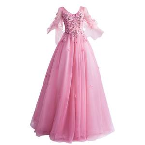 Sws808 हॉट सेलिंग सुरुचिपूर्ण गुलाबी फीता कढ़ाई कंधे की गेंद शाम प्रोम ड्रेस क्विनेरा कपड़े - Product Image 5