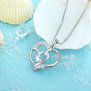 Collar con colgante de corazón de Madrina de Plata de Ley 925, collar de corazón con mensaje grabado personalizado para madrinas - Product Image 3