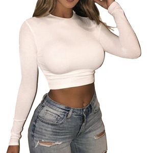 T-shirt personnalisé avec logo pour <span class=keywords><strong>femme</strong></span>, imprimé uni, élégant, à manches courtes, crop top, sexy - Product Image 4