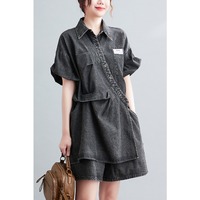 Nouvel ensemble décontracté d'été 2026 en jean pour femme : chemise et short, coupe asymétrique, délavé moyen, deux pièces, grande taille, style tunique ample