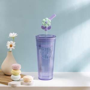 2025 Must-Have 26oz Purple Tumbler Plastic Floral Straw Juice Ready Tumbler - Product Image 3