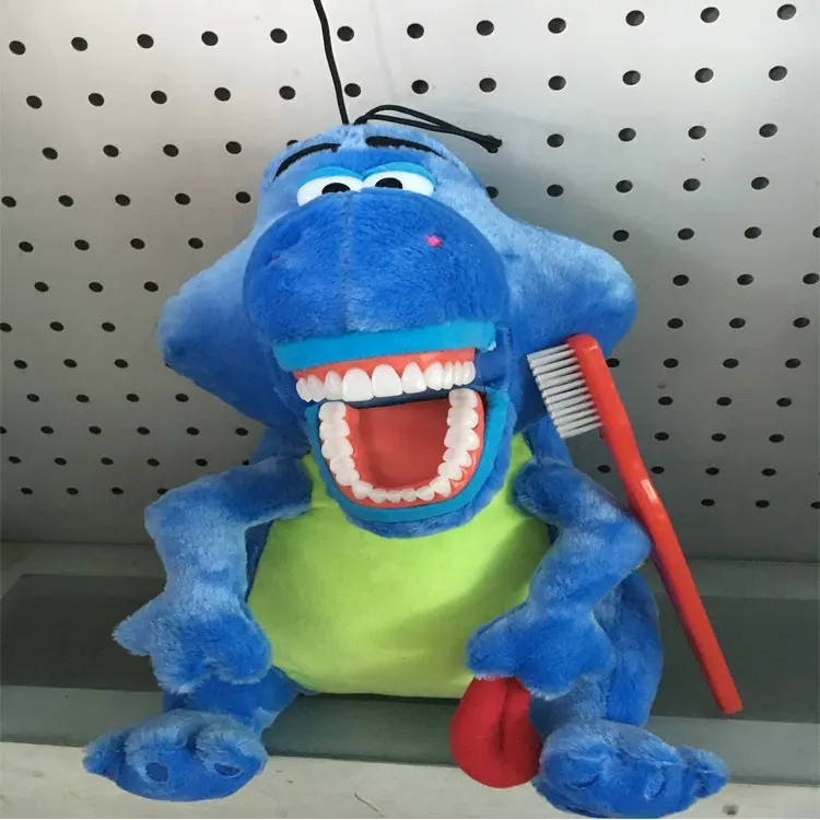 Dental kids Cute Plush educational Brushing big tooth dinosaur puppet toy