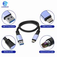 LUNGKAY Kabel USB 3.0 Aktif Tipe A ke Tipe C 60W 5Gbps untuk Kamera Jaringan, Komputer, Hard Drive Portabel, Hub, Headset VR
