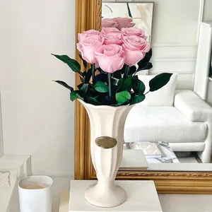 Buquê de flores para sempre decorado com flores, vaso de flores eternas e eternas, 7 peças, haste longa, rosas preservadas imortal, novidade