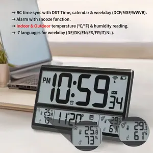 New Product Big Digital Clock Large Display Indoor And Outdoor Temperature And Humidity Digital Wall Clock