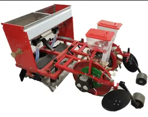 Kacang jagung kedelai Seeder bunga matahari tiga poin hitch Seeder yang bekerja dengan empat roda kecil dan traktor tenaga kuda sedang