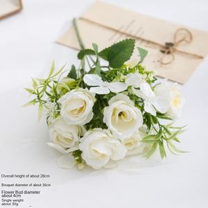 신부 꽃다발 12송이 인조 꽃 도매 가짜 장미 꽃 덤불 잎사귀 포함 웨딩 홈 생일 장식용 - Product Image 1