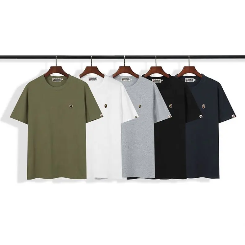 Spring And Summer BAPE T-shirt Men's Casual Solid Color Embroidered Fashion Round Neck For Men In Bulk T-shirt