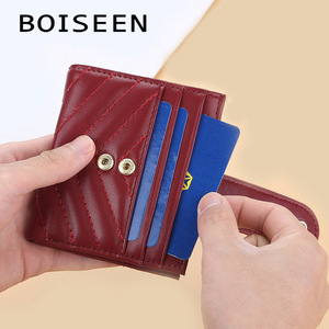 Boiseen Women's Short Wallet Pu Leather Multi Card Slots Embroidered Geometric Pattern Deep Red Fashion Wallet - Product Image 3