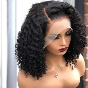 Parrucca Corta Bob Riccio Crespo in Capelli Umani, Frontale in Pizzo HD Senza Colla, Capelli Vergini Vietnamiti Grezzi, Colore Naturale per Donne di Colore - Product Image 3