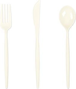 Ensemble de couverts jetables en papier (couteau, fourchette, cuillère) pour le camping, les fêtes et les pique-niques – Écologiques, imperméables, résistants à l'huile et compatibles micro-ondes - Product Image 1