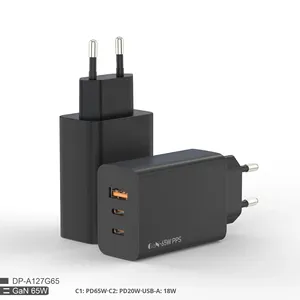 Chargeur rapide 65W PD à trois ports (2C1A) en <span class=keywords><strong>nitrure</strong></span> <span class=keywords><strong>de</strong></span> <span class=keywords><strong>gallium</strong></span>, double tension, pour téléphones portables et ordinateurs portables - Product Image 3