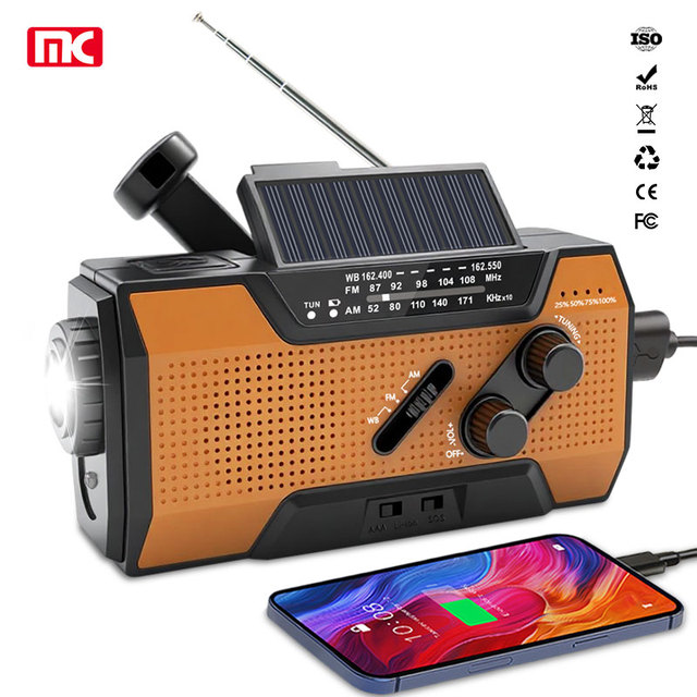 AM/FM/NOAA Emergency Radio with 2000mAh Portable Power Bank Hand Crank SOS Alarm LED Flashlight (Plastic)