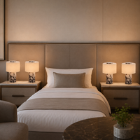 Lampe de table décorative de luxe en albâtre et laiton avec abat-jour en tissu |   Lampe de chevet LED moderne pour chambre à coucher, commande tactile, blanc chaud