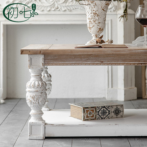 Mesa de Centro de Madera Maciza Estilo Retro Europeo, Rectangular, con Columnas Romanas Talladas, para Sala de Estar, Casa de Huéspedes o Cafetería - Product Image 4