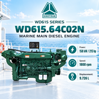 Moteur principal marin SINOTRUK WD615.64C02N 6 cylindres 158 kW 215 CV 1800 tr/min pour bateau de pêche, bateau de transport et bateau de travail