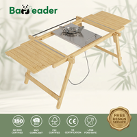Table de camping portable en bambou avec structure en aluminium, panneaux latéraux extensibles, table pliante pour pique-nique et barbecue en plein air