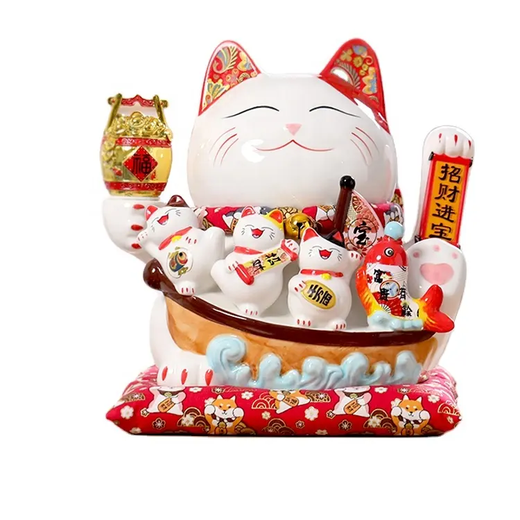 MLY White Custom Lovely Ceramic Lucky Cat Maneki Neko Sculpture