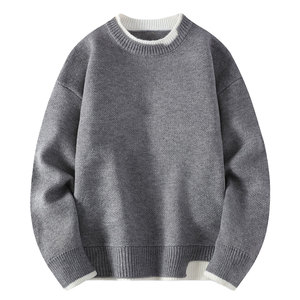 Pull décontracté à col rond pour homme ANSZKTN, printemps et automne, tricoté avec motif, anti-boulochage, laine/acrylique, matière épaisse - Product Image 1