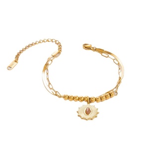 Women's Stainless Steel Double-Layer Bracelet with 18K Gold Plating Fashionable and Simple Pendant Chain Trendy <b>Charm</b> Bracelet - Product Image 5