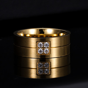 European Style 18K Gold Plated Zircon <b>Couple</b> <b>Rings</b> For Wedding Unisex Fashion Jewelry Geometric Design Stainless Steel - Product Image 3
