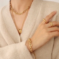 Ensemble collier et bracelet chaîne maillons nez de cochon en acier inoxydable, bicolore or/argent, bijoux empilables tendance pour fête, unisexe