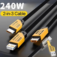 Câble de charge rapide 3 en 2 240W pour Micro USB Type C, câble de chargeur 1,2m, port USB multiple, câble de chargeur multiple pour Iphone Huawei