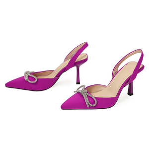 2025 New Pointed Rhinestone Bow High-<b>Heeled</b> Women's Shoes Anti-Slippery Summer/Spring Outdoor Net Sexy Plus Size Inspired - Product Image 5