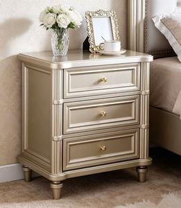 Premium Traditional Champagne Gold 3-<b>Drawer</b> Luxury Nightstand with Round Legs for Bedroom Storage - Product Image 3
