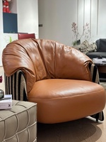 Fauteuil individuel de salon minimaliste italien en cuir de vachette véritable de première qualité, fauteuil design de luxe léger
