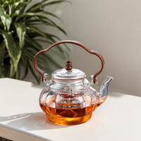 Théière à double usage avec verre borosilicate, poignée en bois, grande capacité 1100 ml, lanterne artisanale soufflée à la main