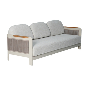 Set <span class=keywords><strong>Divano</strong></span> da Giardino Moderno e Resistente con Design a Leone, Telaio in Alluminio, Corda Intrecciata Beige, Braccioli in Teak, Resistente alle Intemperie, Arredamento da <span class=keywords><strong>Esterno</strong></span> - Product Image 4