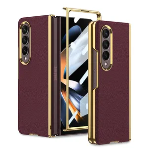 In stock Leather Phone Case for Samsung galaxy Z fold 4 5G case Luxury Electroplating phone cover for Galaxy Z Fold 3 case