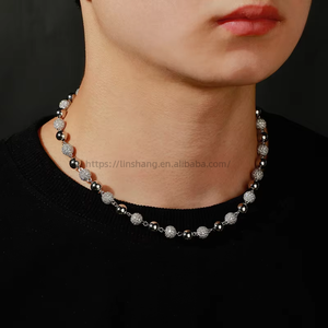 For European American 6-8mm Copper Zircon Inlaid <b>Ball</b> Ice Beads Unisex Hip Hop Necklace <b>Bracelet</b> Wholesale - Product Image 2