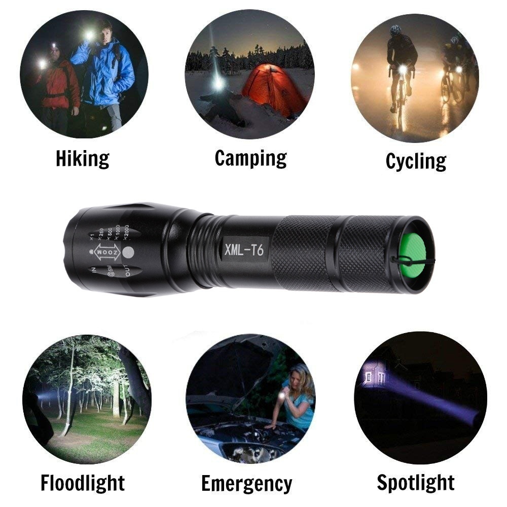 Lampe Torche XML-T6 LED PUISSANTE Randonnée Sport Velo Camping Pêche