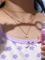 Collier, bracelet et bague unisexes pour enfants en acier inoxydable plaqué or 14 carats avec pierre naturelle de bambou, thème bouddhiste