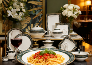 16-Piece American Style Scenic Lightweight Durable Luxury Bone China <b>Dinnerware</b> Set with Royal Blue & Gold Trim Freezer Safe - Product Image 2