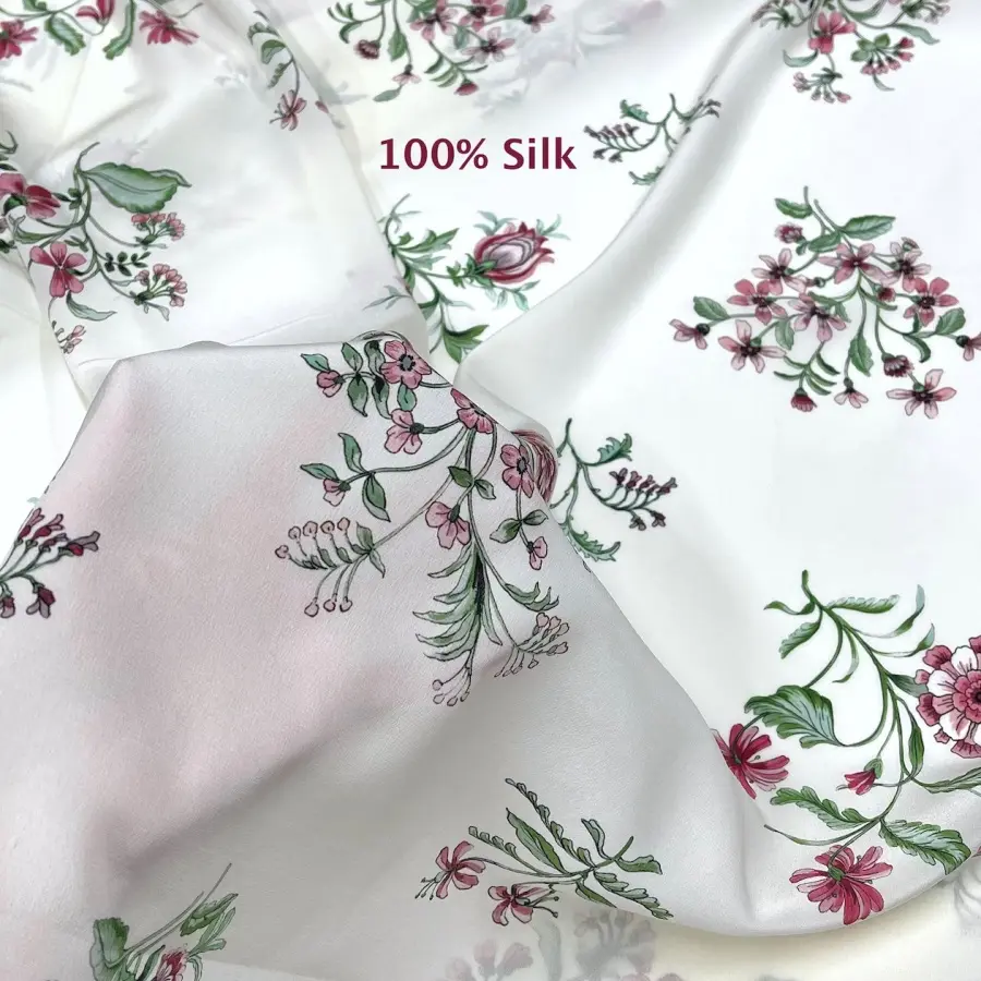 OEM Custom Printed Silk Fabric Pure Natual Digital Soft Floral Satin Silk Fabrics For Clothing Customized Print Screen Prints