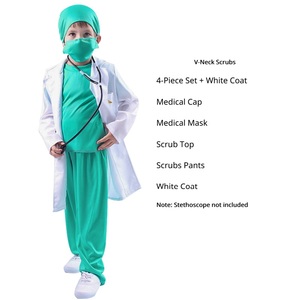 Disfraz <span class=keywords><strong>de</strong></span> Médico Auténtico para Niños y Adultos, para el Día <span class=keywords><strong>de</strong></span> las Profesiones, Juego Escolar, Blusa Quirúrgica con Cuello en V, Pantalones, Gorro Quirúrgico, Máscara, Conjunto <span class=keywords><strong>de</strong></span> 4 Piezas, Ropa para Fiestas - Product Image 4