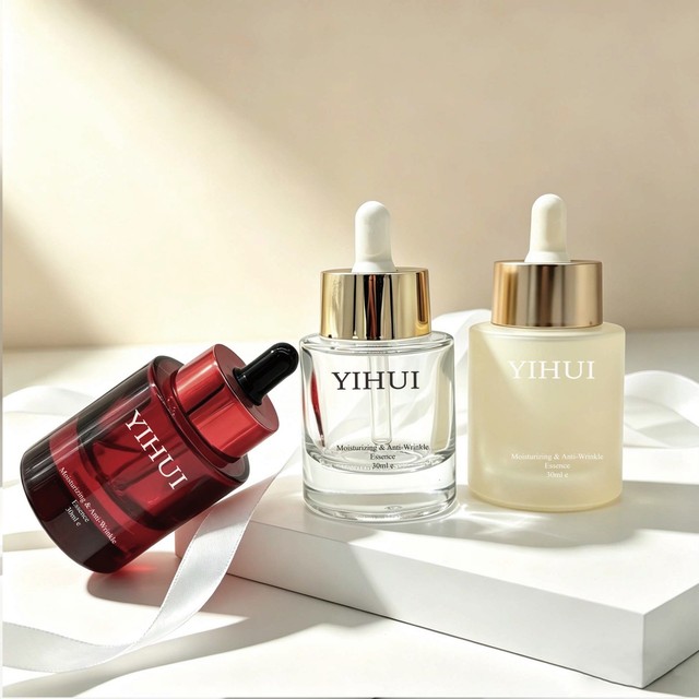 YIHUI Glass Essence Bottle Serum Luxury Skincare Cosmetic Packaging Custom Empty Multiple Sizes Clear Frosted Silk Screen 30ml