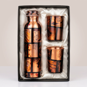 Copper Water <b>Bottle</b> Set with Two Cups <b>Vintage</b> Design Eco-Friendly Drinkware for Home Use - Product Image 1