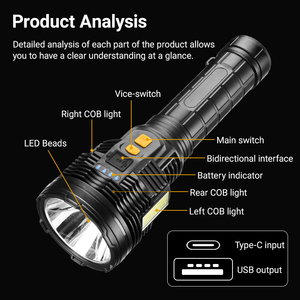Linterna LED Multifuncional, Recargable, de Alta Luminosidad, para Exteriores, Camping, Emergencias, Portátil - Product Image 3