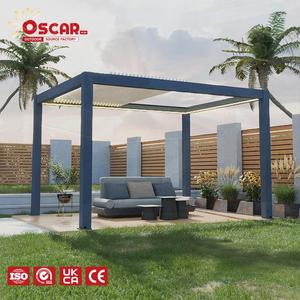 Toldo para Patio Exterior con Techo de Doble Nivel, Redes y Cortinas para Jardín, Pérgola Retráctil Color Crema Blanco - Product Image 1