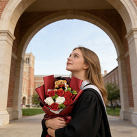 Bouquet de roses artificielles fait main avec ours docteur et toque de diplômé, cadeau haut de gamme pour la saison des diplômes, pour camarades de classe et meilleurs amis