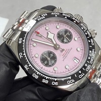 Nouvelle montre chronographe à quartz pour homme de 39 mm, cadran rose, verre saphir, alimentée par un mouvement VK64