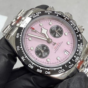 Nuevo Reloj Cronógrafo de Cuarzo para Hombre de 39 mm con Esfera Rosa y Cristal de Zafiro, con Movimiento VK64 - Product Image 4