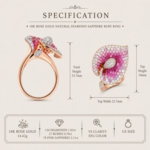 Bijoux en pierres précieuses en livraison directe mondiale, or 18 carats, diamant d'Afrique du Sud, bague en saphir rose naturel pour femmes - Product Image 4